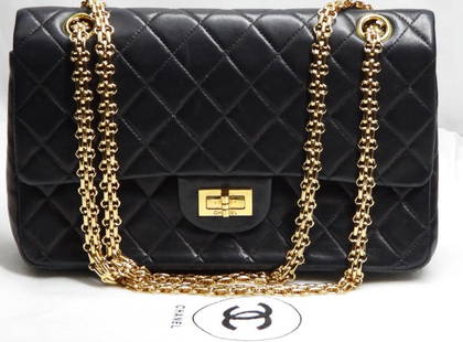 Chanel 1991 Vintage Black Chevron Medium Classic Double Flap Bag 24K GHW