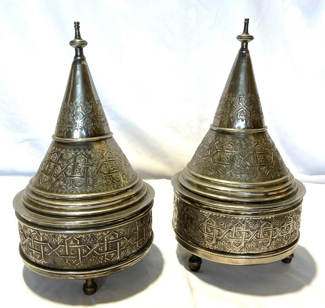 Pair Moroccan Silver  Plated Serving Dish Tajine with (1 of 4)