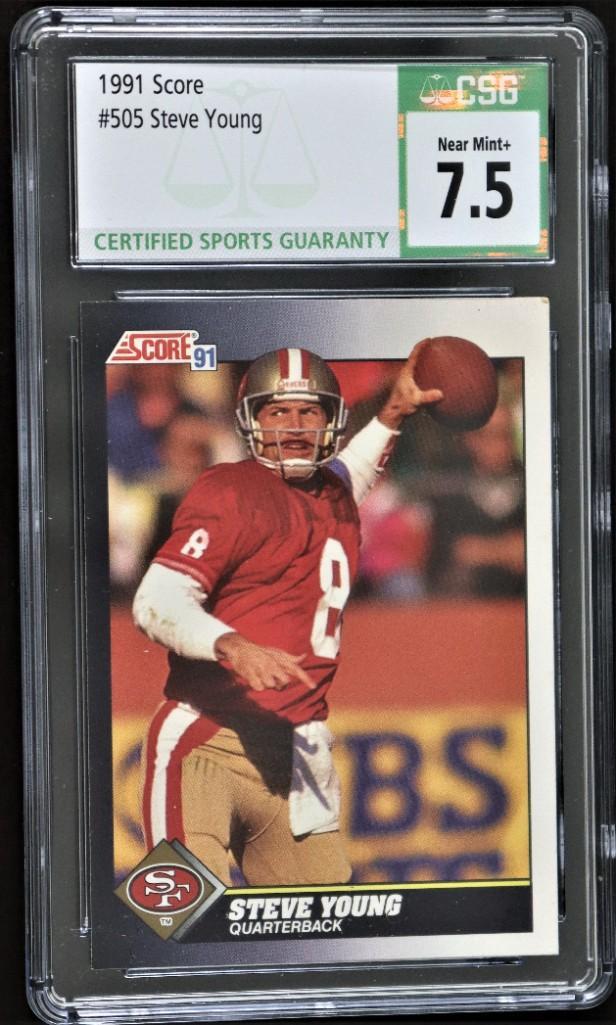 1991 SCORE, Steve YOUNG , Certified CSG 7.5 Graded: Sport Card 1991 SCORE, Steve YOUNG , Certified CSG 7.5 Graded