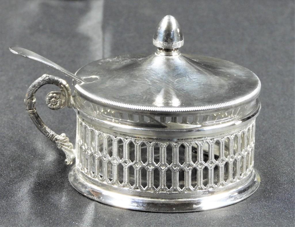 Silver plated Mustard pot with spoon (1 of 10)