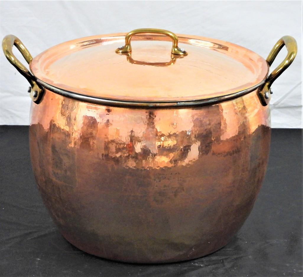 Vintage Copper Cooking Pot With Brass Handles, (1 of 4)