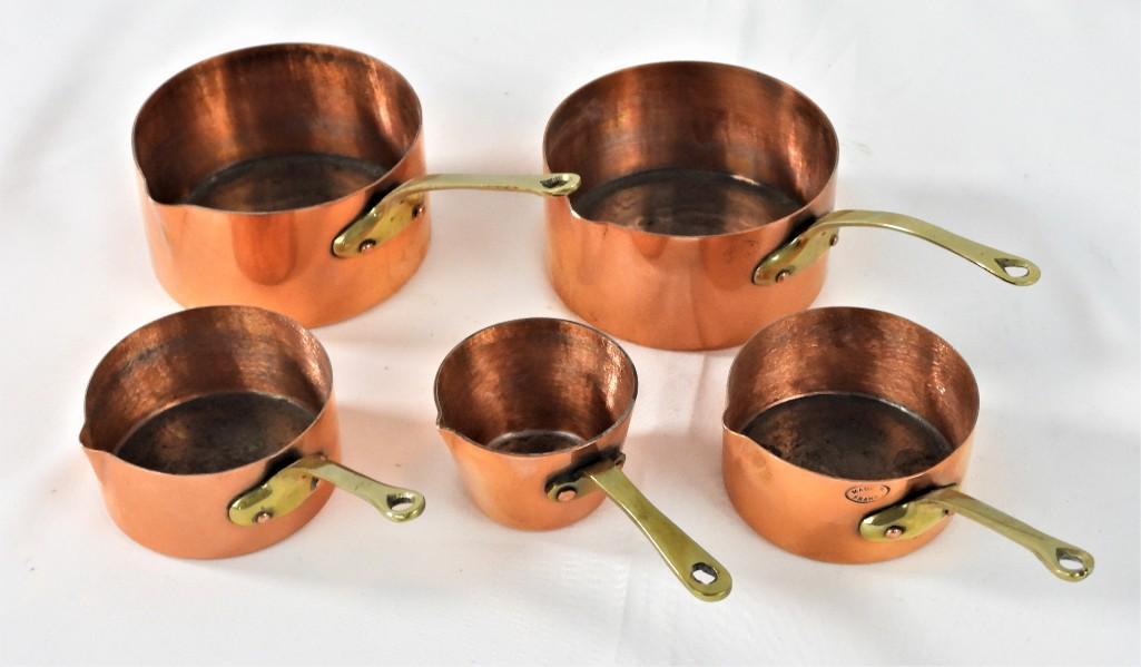 Vintage copper five piece miniature copper saucepan (1 of 8)