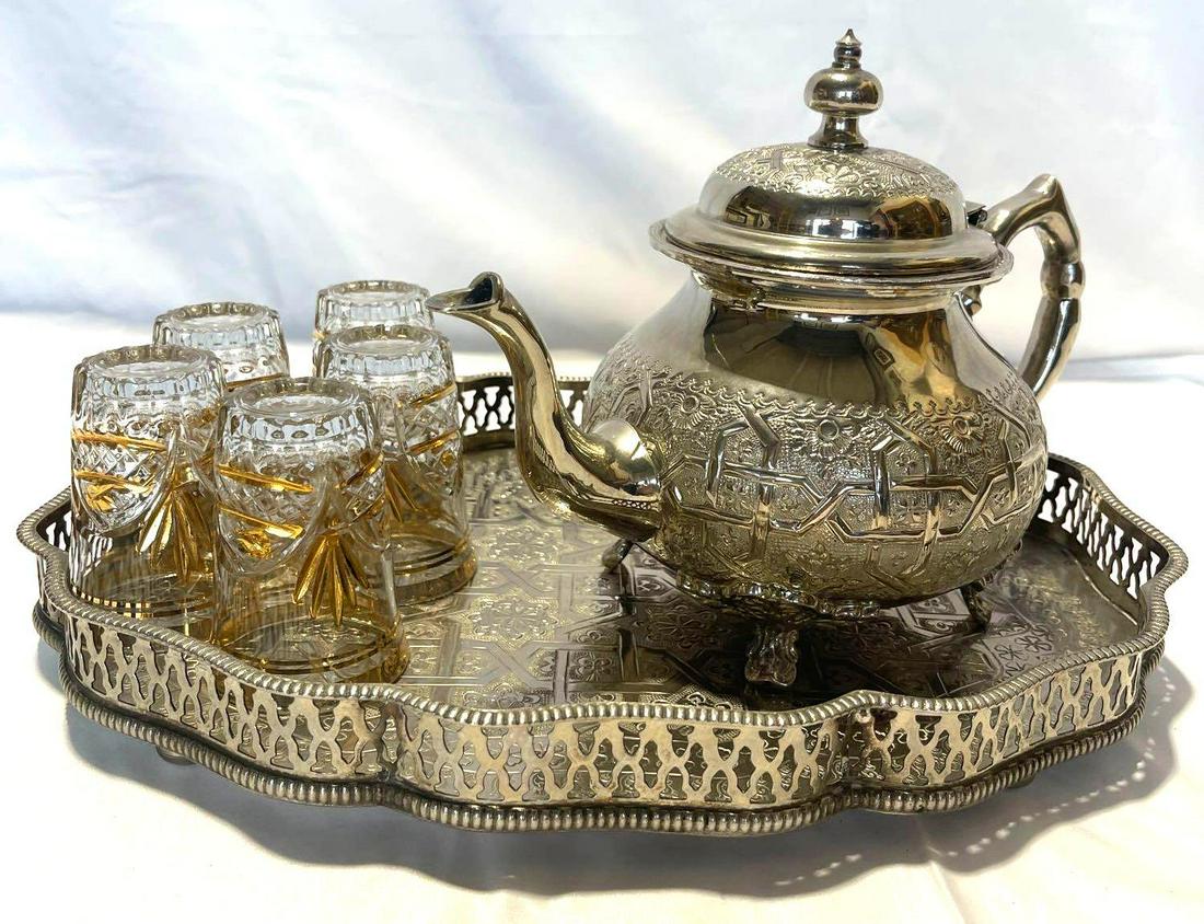 Moroccan Tea set 5 tea glass /teapot /small tray (1 of 7)