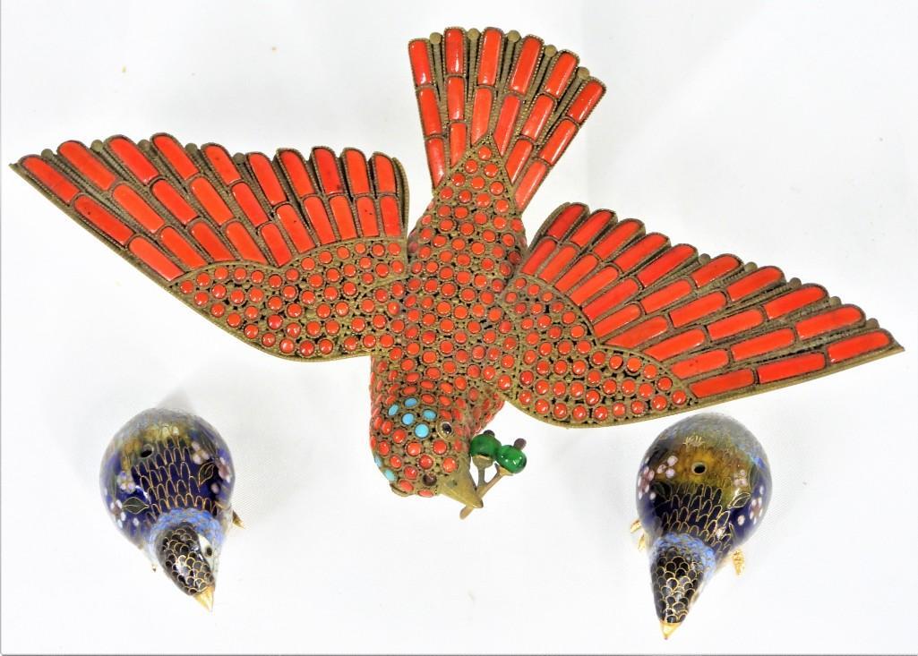 Vintage Chinese Cloisonne Birds - set of 3 (1 of 6)