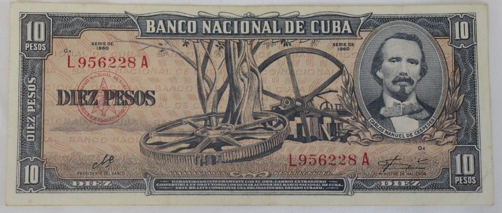 Banco De National De Cuba 10 Pesos Bill 1960: Banco De National De Cuba 10 Pesos Bill 1960