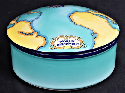 TIFFANY & CO. World Discovery Porcelain trinket box: A porcelain lidded trinket box signed â€˜Tiffany & Co.â€™ on underside & â€˜Designed exclusively for tauck World Discovery by Tiffany & Co Franceâ€™. Painted the signatur