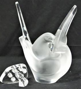 Lalique France Sylvie Frosted Crystal Art Glass Doves Love Birds Vase: Lalique, France Sylvie doves &#34;Love Birds&#34; vase with flower frog. So striking! Two beautiful love birds entwined in frosted heavy crystal with a inside flower frog holder. Signed Lalique France