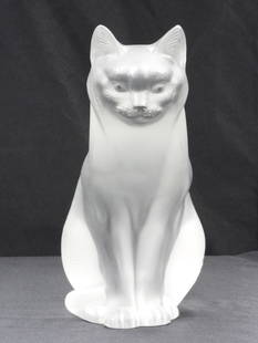 LALIQUE CRYSTAL CAT: Lalique France glass seated Cat figurine. Etched on base Lalique France. Overall Good Condition. Approximate Measurements: 8 3/8 in. H x 3 1/2 in. W x 6 1/2 in. D. See Photos.