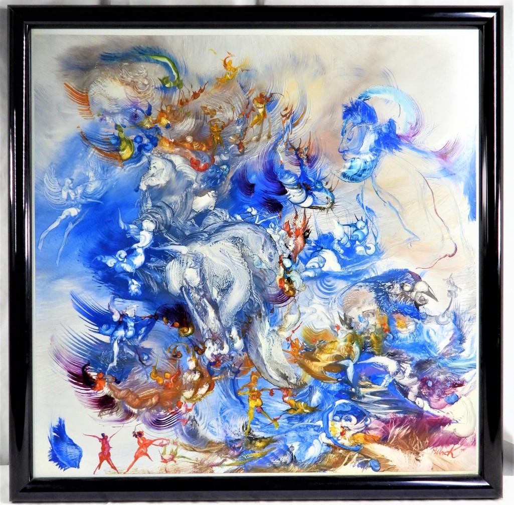 REGINALD POLLACK, OIL ON MASONITE: Reginald Pollack, 1924-2001, Acrylic on Masonite, signed Pollack was born to Hungarian immigrants in Middle Village, Long Island, New York, on July 29, 1924. He graduated from the High School of Musi