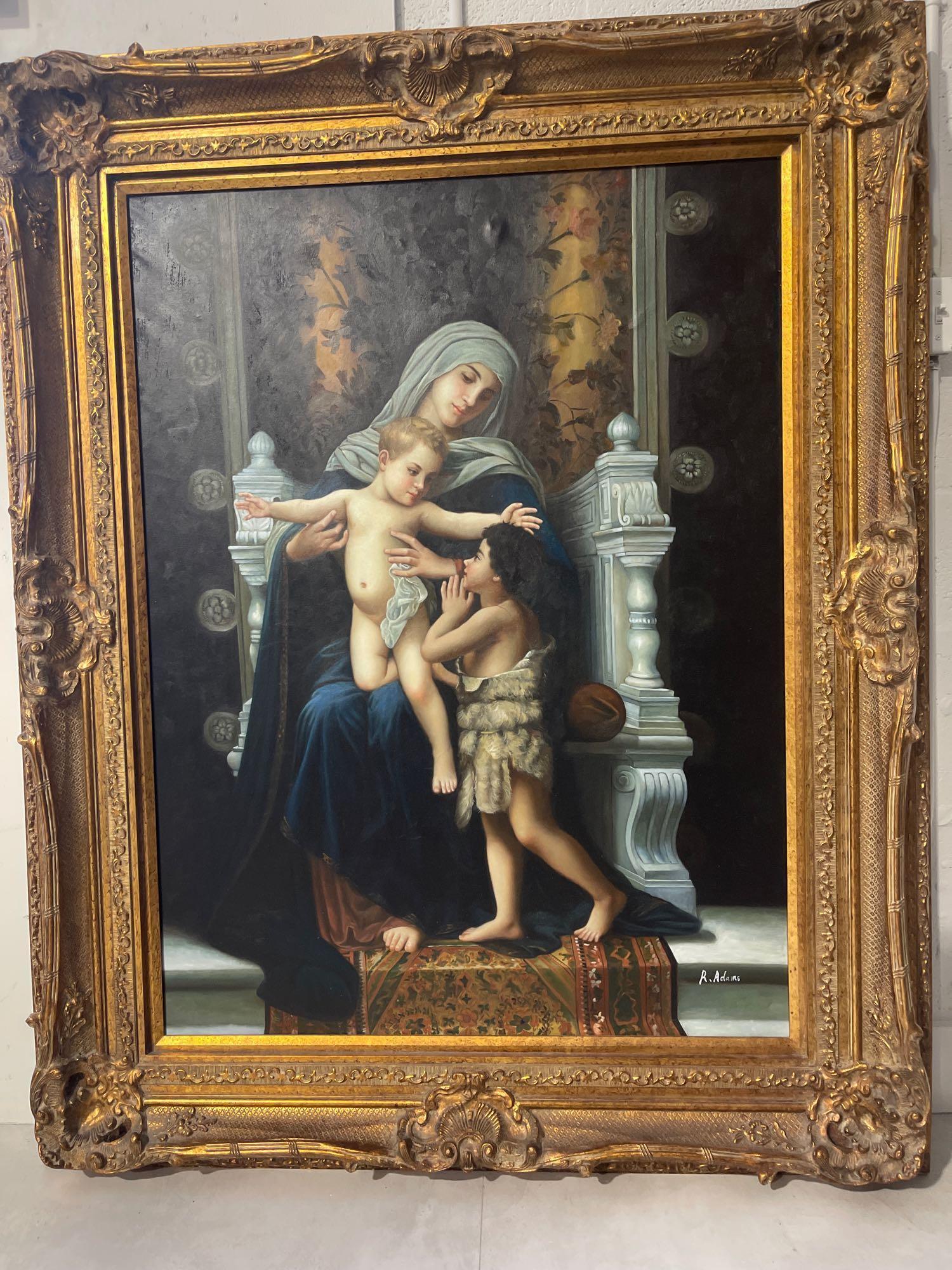 The Virgin Baby Jesus and Saint John the Baptist ,Oil on canvas signed R.Adams (1 of 4)