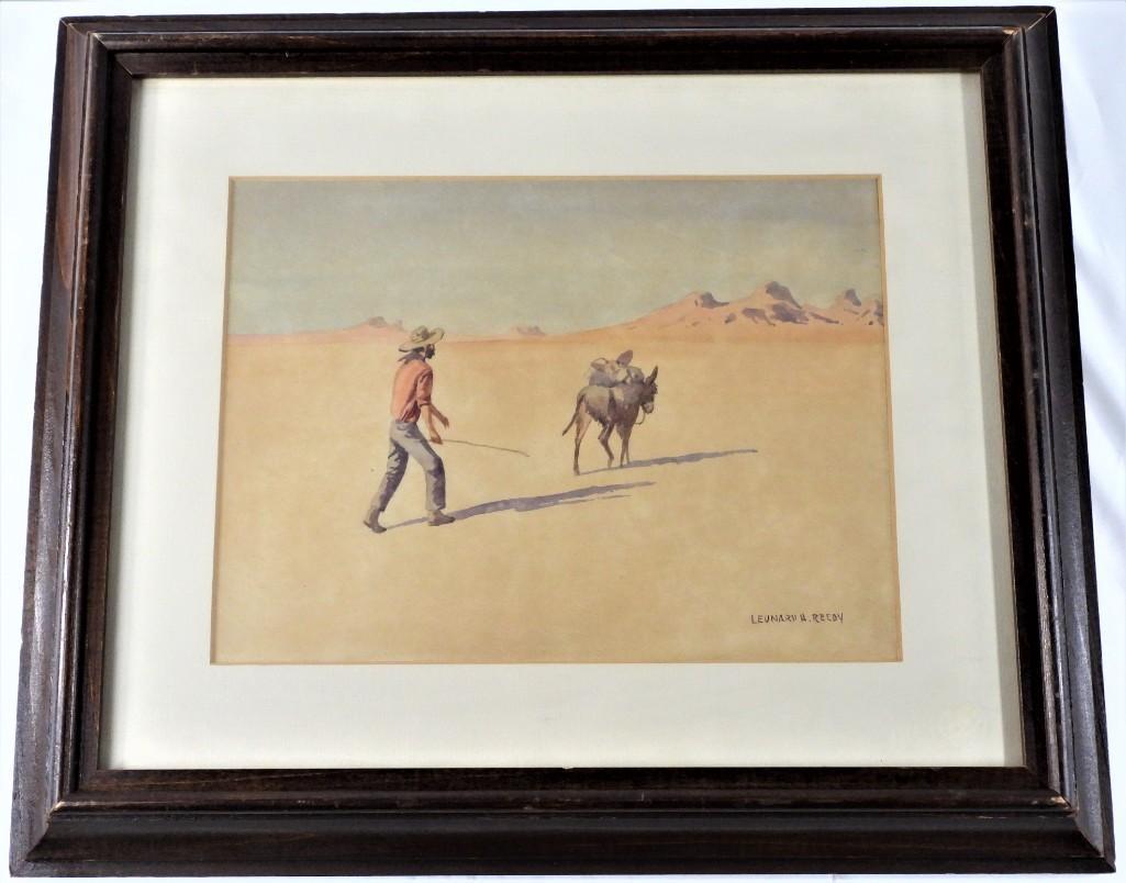 LEONARD HOWARD REEDY (AMERICAN 1899-1956): LEONARD HOWARD REEDY (AMERICAN 1899-1956), WATERCOLOR, Titled THE PROSPECTOR, signed lower right. Leonard Reedy was a landscape and figure painter, born in Chicago, Illinois, April 24, 1899. He studie