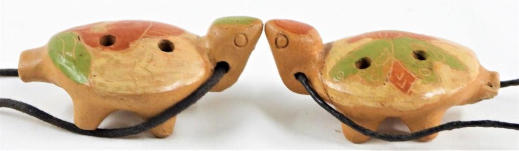 Two Vintage Latin American Handmade Ceramic Pottery Turtle Flute Whistle Music (1 of 10)