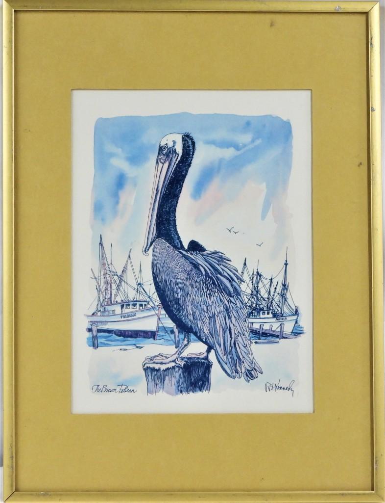 Framed watercolors print,The Brown Pelican by Robert Kennedy (1 of 8)