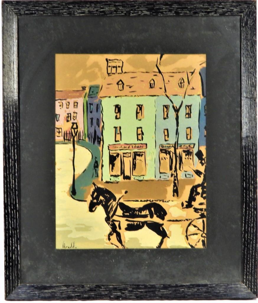 Framed watercolor print of French city, signed lower left (1 of 7)