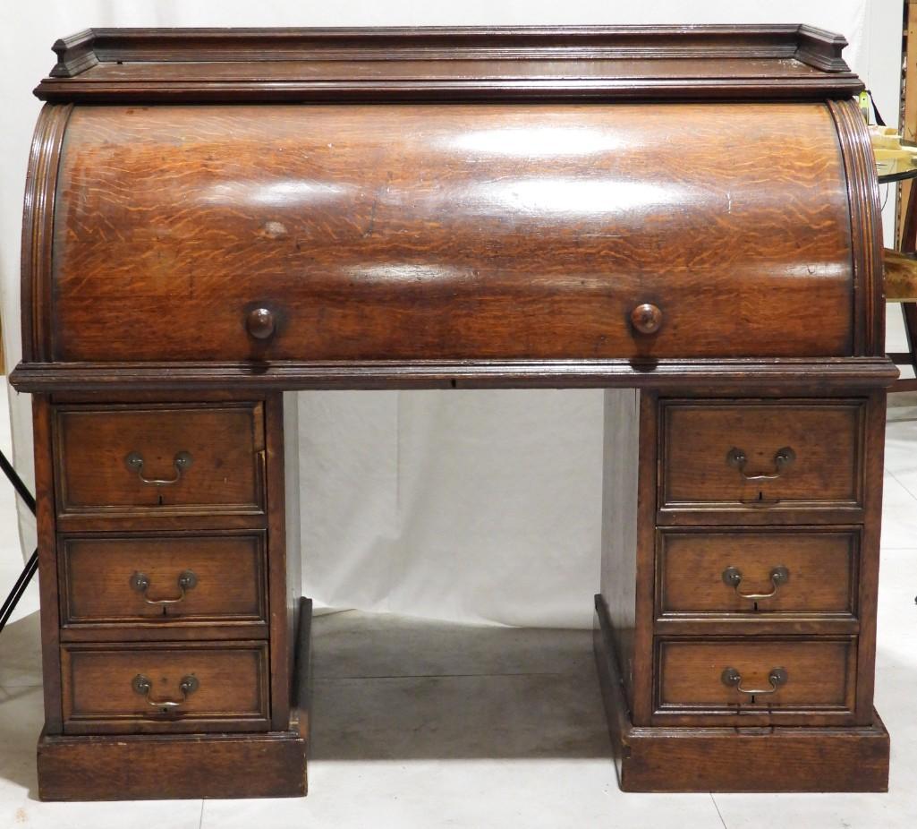 Victorian Mahogany Cylinder Desk by HOBBS & CO LONDON (1 of 7)