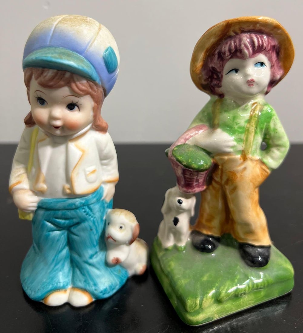 Two Vintage Porcelain Figurines Boy And Girl Auction