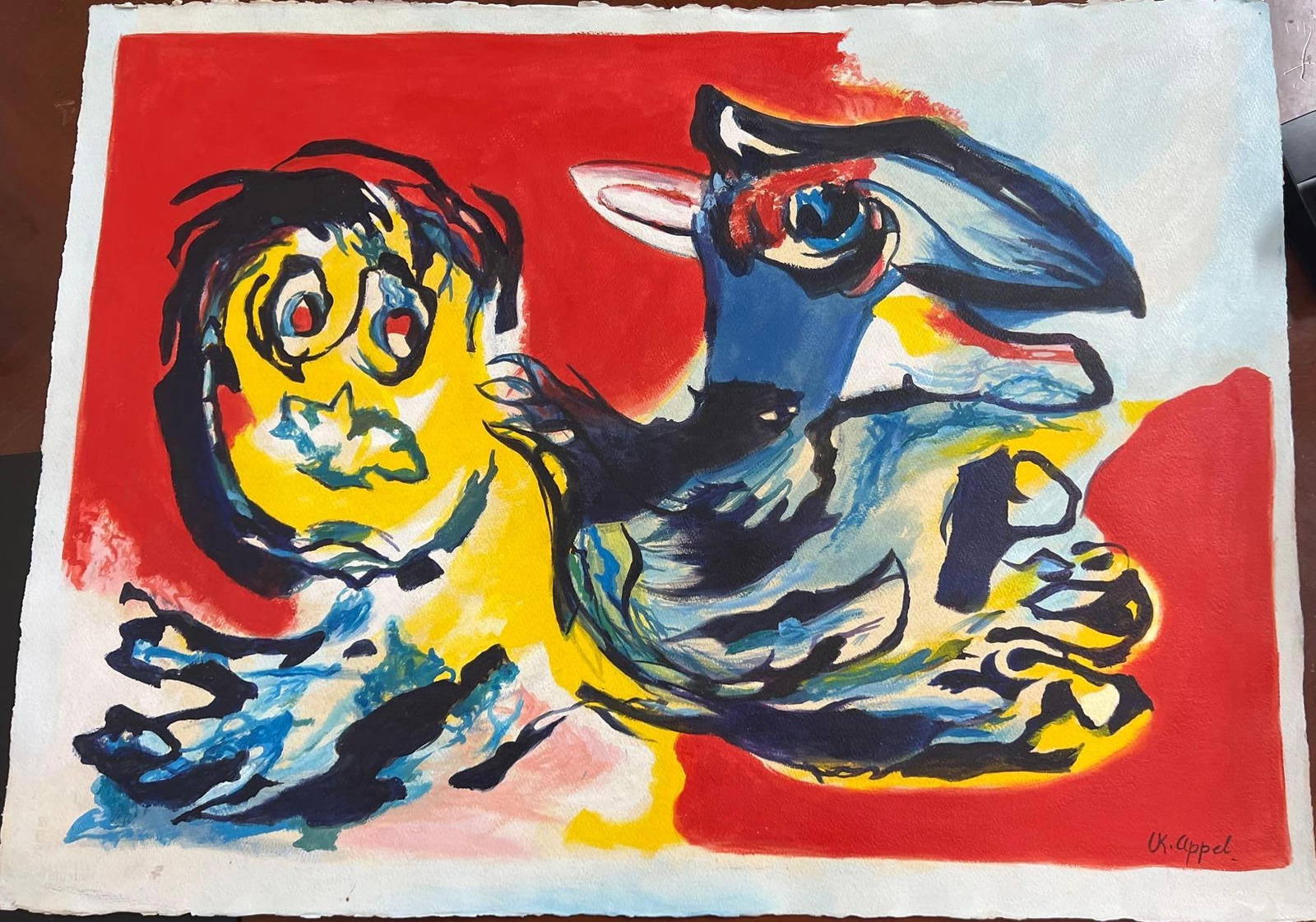 Painting On Paper Signed Karel Appel Abstract Art Auction