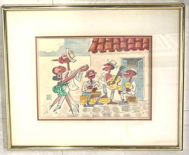 Framed Watercolor on paper signed Sivio Fontanila, CUBAN: Framed Watercolor on paper signed Sivio Fontanila DIMENSIONS with frame : Height 19.50 inch / 49,5 cm Length 23.50 inch / 59,5 cm DIMENSIONS with out frame: Height 10.75 inch / 27,5