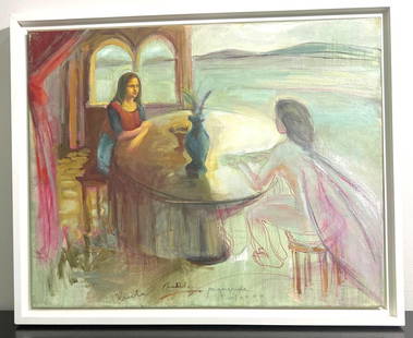 Oil on Canvas signed Candida RODRIGUEZ (CUBAN): Oil on Canvas signed Candida RODRIGUEZ (CUBAN), titled Tribute to Mona lisa and Da Vinci with COA from the Artist DIMENSIONS with frame : Height 17.80 inch / 45,3 cm