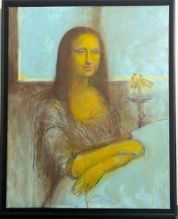 Oil on Canvas signed Candida RODRIGUEZ (CUBAN): Oil on Canvas signed Candida RODRIGUEZ (CUBAN), titled Mona Lisa with COA from the Artist . DIMENSIONS with frame : Height 21 inch / 53,5 cm Length 17 inc