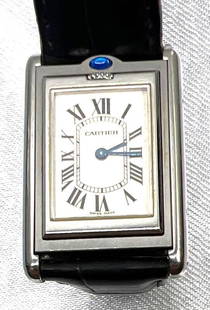 Cartier Tank Stainless Steel Men's Reversible Basculante Quartz Watch: Cartier TANK Stainless Steel Men's Reversible Basculante Quartz Watch Stainless Steel Reversible Rectangular Case Watch can be flipped over (see photos for demonstration)