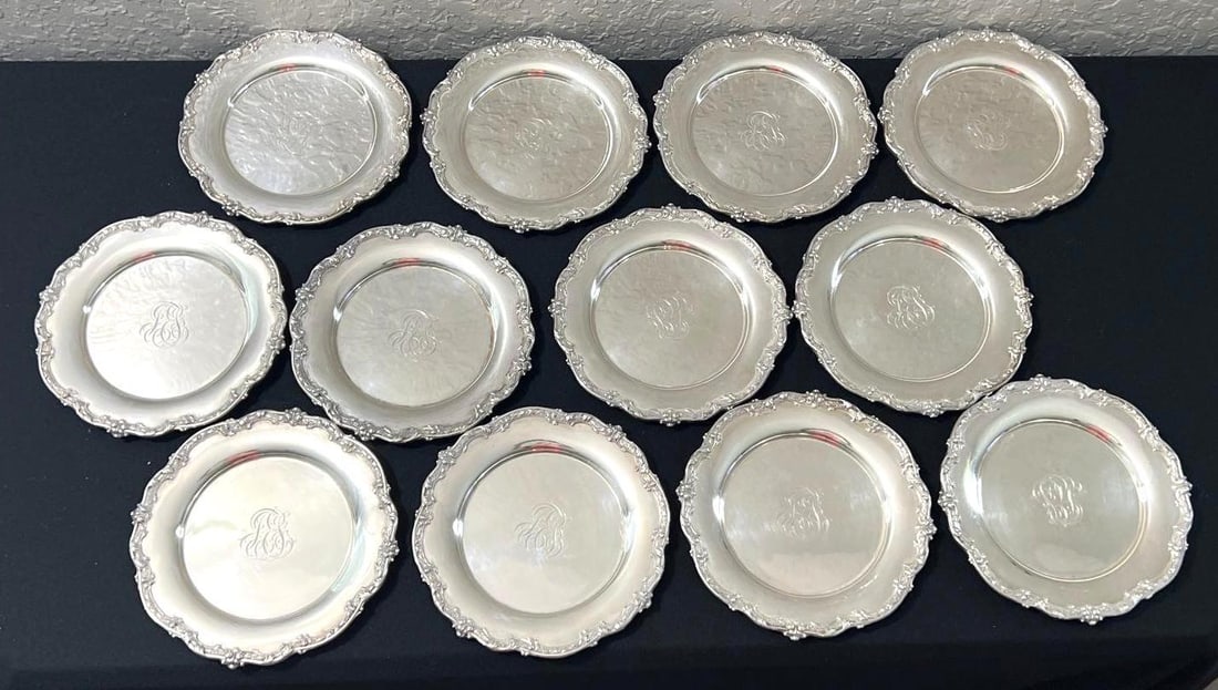 Set 12 Solid Sterling Silver Plates (1 of 8)