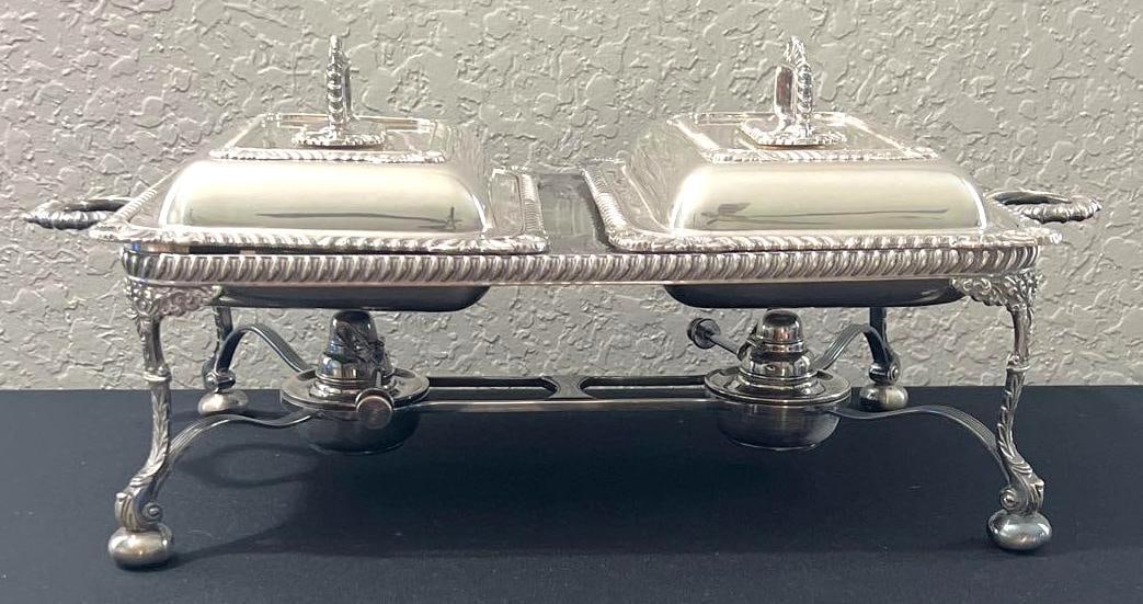 An English Silverplated Double Chafing Dish. Auction