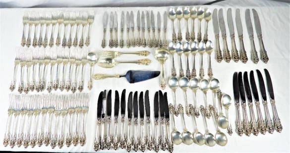 Wallace Grand Baroque Sterling Silver SET: Wallace Grand Baroque Sterling Silver SET Sterling Silver Flatware Service for 12 set 101 pieces .Total Weight of the flatware service : 12 Cheeses Knives: Length 6.50 Inch Total Weight 1.1 lb 12 Che