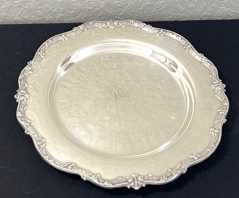 Large round sterling silver charger with monogram (1 of 6)