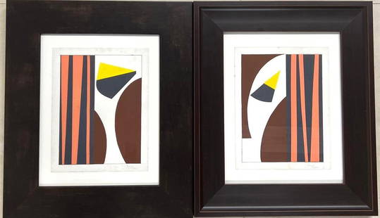 Pair of framed Mixed media and collage on paper signed WILFREDO ARCAY Cuban: Pair of framed Mixed media and collage on paper signed WILFREDO ARCAY OCHANDARENA Cuban (Havana, 1925- Paris, 1997). Both are signed and dated 1952. with COA  Wilfredo Arcay was one of the referents o