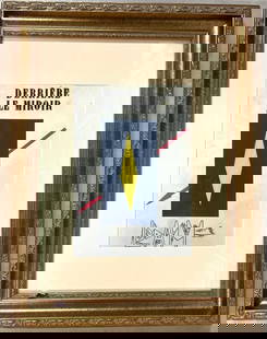 Framed Mixed Media and collage on paper signed Wilfredo LAM (1902-1982) and dated 1953.: Framed Mixed Media and collage on paper signed Wilfredo LAM (1902-1982) and dated 1953. Titled DERRIERE LE MIROIR cover of 1953, First Edition DIMENSIONS with frame : Height 19.50 inch / 49,5 cm