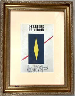 Framed Mixed Media and collage on paper signed Wilfredo LAM (1902-1982) and dated 1953.: Framed Mixed Media and collage on paper signed Wilfredo LAM (1902-1982) and dated 1953. Titled DERRIERE LE MIROIR cover of 1953, First Edition DIMENSIONS with frame : Height 19.50 inch / 49,5 cm