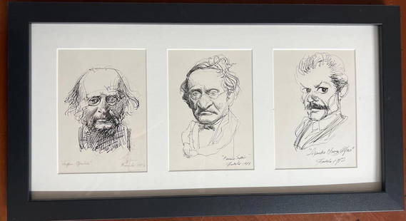 Roberto Fabelo, Cuba (Born 1951). Three pen and ink portrait drawings on paper,: Roberto Fabelo, Cuba (Born 1951).three pen and ink portrait drawings on paper,signed and dated lower right, 1982 & 1983. DIMENSIONS with frame : Height 11.75 inch / 30 cm Length 21.75 in