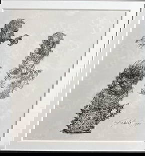 Roberto Fabelo, Cuba (Born 1951). Pen and ink drawings on paper,: Roberto Fabelo, Cuba (Born 1951). Pen and ink portrait drawings on paper,signed lower right and dated 1993 DIMENSIONS with frame : Height 13.75 inch / 35 cm Length 20 inch / 51 cm