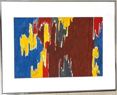 Framed Mixed Media on paper signed CLYFFORD STILL American (1904-1980): Abstract Framed Mixed Media on paper signed CLYFFORD STILL American (1904-1980) signed lower left DIMENSIONS with frame : Height 22.50 inch / 57 cm Length 28.40 inch / 72 cm DI