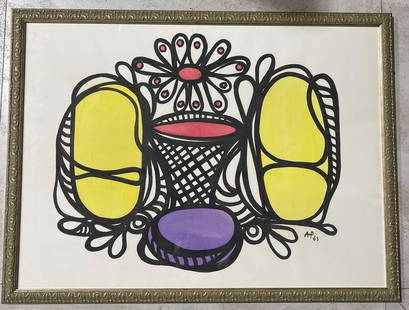 Amelia Pelaez, Cuban (1896 - 1968) Gouache on Paper: Amelia Pelaez, Cuban (1896 - 1968) , Gouache on Paper,Title : BUCARO FLOWERS signed and dated lower left A P 63 With COA. DIMENSIONS with frame : Height 24 inch / 61 cm