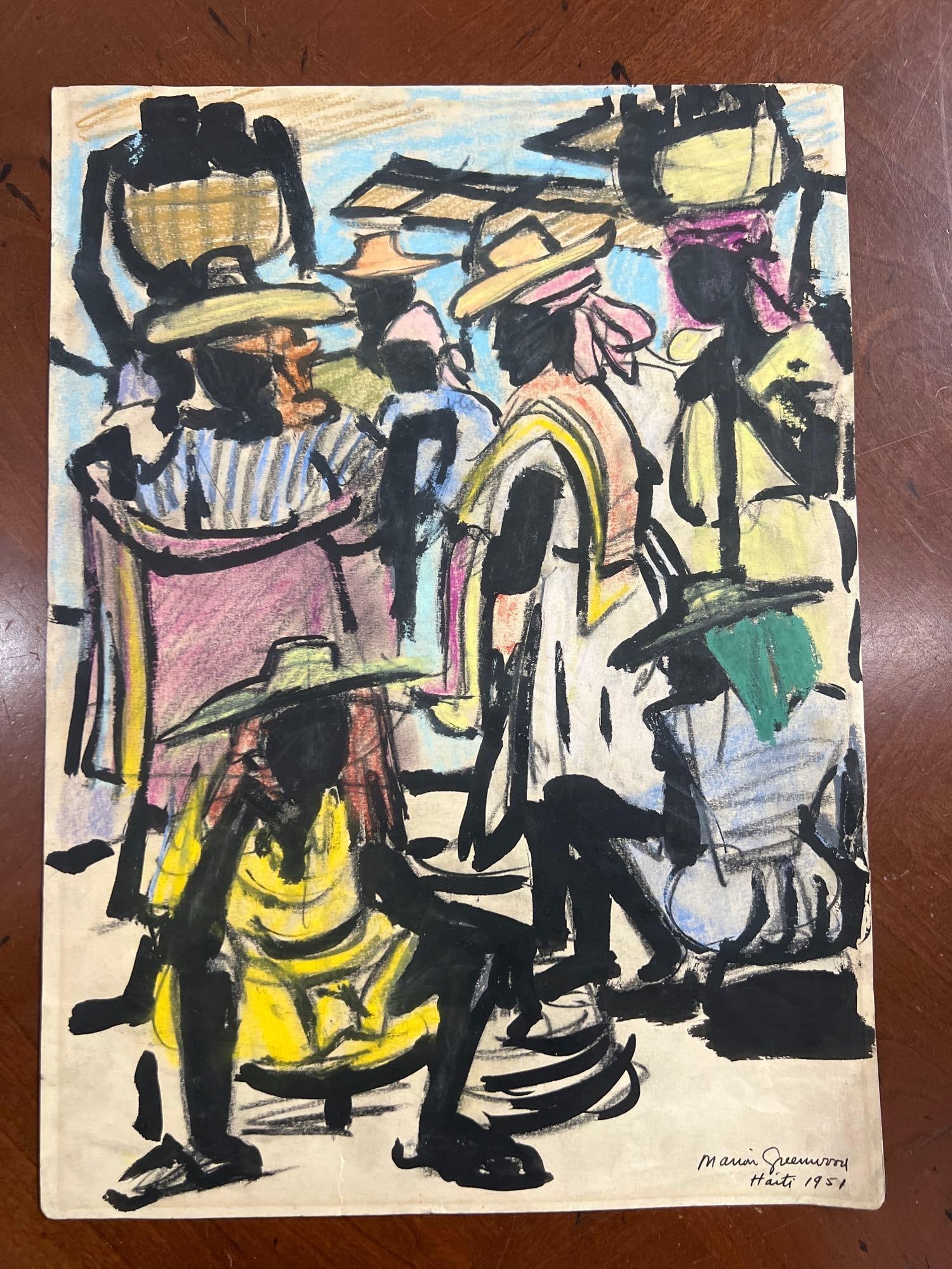 Unframed Mixed Media on paper signed MARION GREENWOOD (AMERICAN , 1909-1970) (1 of 3)