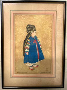 Buddha's Birthday, Korean boy in holiday dress, dated 1919, pencil signed Elizabeth Keith: Elizabeth Keith (1887-1956) A print Buddha's Birthday, Korean boy in holiday dress, dated 1919, pencil signed. DIMENSIONS with frame : Height 15.10 inch / 38,4 cm Length 11 inch / 28