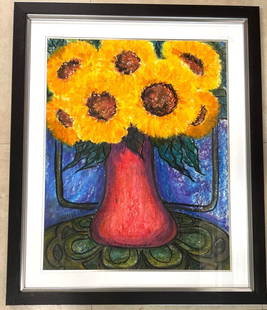 Framed Mixed Media on paper signed NARANJO dated: Framed Mixed Media on paper signed NARANJO dated 18 DIMENSIONS with frame : Height 35.25 inch / 89,5 cm Length 29.20 inch / 74,2 cm DIMENSIONS with