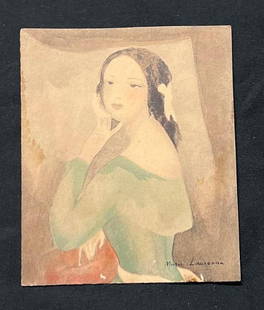 Marie Laurencin (FRENCH, 1885-1956) Title: La Dame aux Camelias, signed Lower right.: Marie Laurencin (FRENCH, 1885-1956) Title: La Dame aux Camelias signed Lower right DIMENSIONS : Height 5.80 inch / 15 cm Length 4.90 inch / 12,5 cm