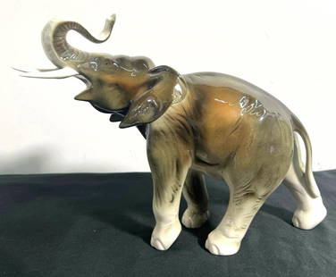 Royal Dux Bohemia Porcelain Elephant Figure: Royal Dux Bohemia Porcelain Elephant Figure with Head and Trunk Up, Good Luck Elephant Figurine, No Box DIMENSIONS :Height: 8 inch / 20 cm Length: 12 inch / 30,5 cm