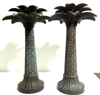 Pair Vintage Brass Palm Tree Candle Holders: Pair Vintage Brass Palm Tree Candle Holders DIMENSIONS for each one : Height 15 inch / 38 cm