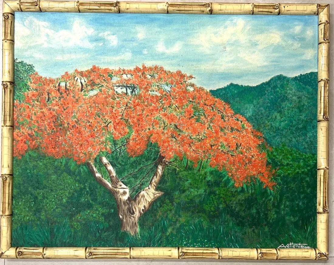 Framed Oil on wood panel signed A Valiente and dated 77 (1 of 4)