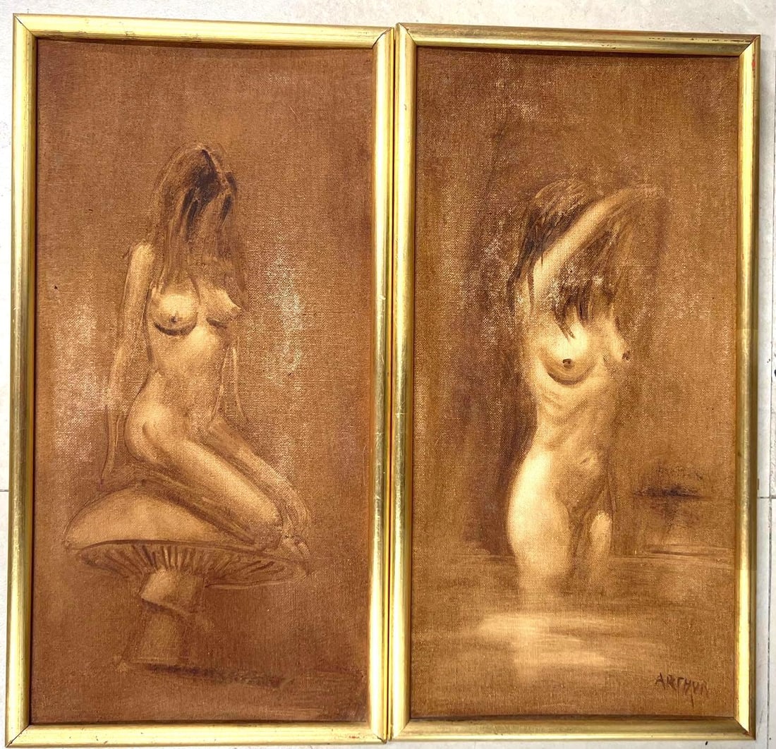 Pair of Framed Mixed Media on canvas panel signed ARTHUR (1 of 5)