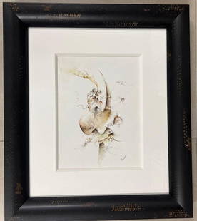 Framed Surrealist watercolor and Ink on paper signed Jose Luis Farinas was born in Cuba, 1972.: Framed Surrealist watercolor and Ink on paper signed Jose Luis Farinas was born in Cuba, 1972. DIMENSIONS with frame : Height 21.75 inch / 55 cm Length 18.60 inch / 47,5 cm DIM