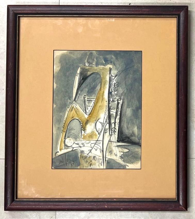 Framed Watercolor on paper signed Wifredo Lam (CUBAN) and dated (1 of 5)
