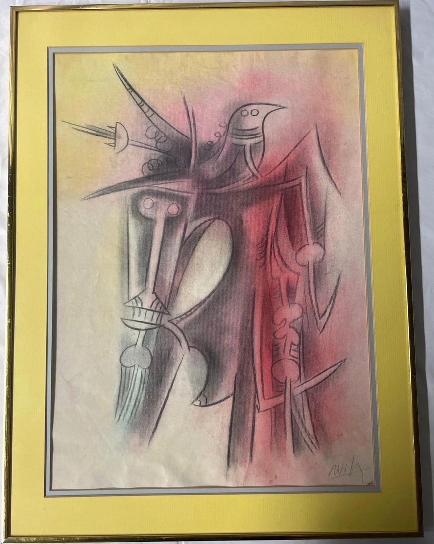 Framed Mixed Media, gouache on paper signed Wilfredo LAM (1902-1982) lower right. (1 of 5)