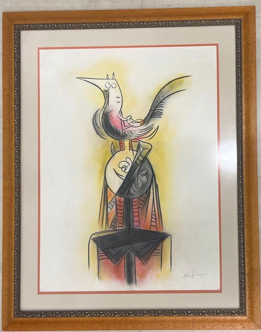 Framed Wifredo Lam, Watercolor, Abstract Figure CUBAN (1 of 6)