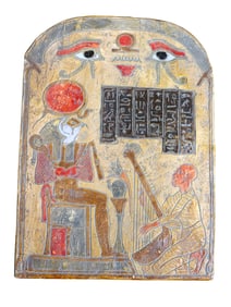 Vintage Egyptian Ceramic Stele Plaque Stela Harpist with Ra