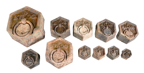 Antique French Cast Iron Balance Scale Weights Set of 11